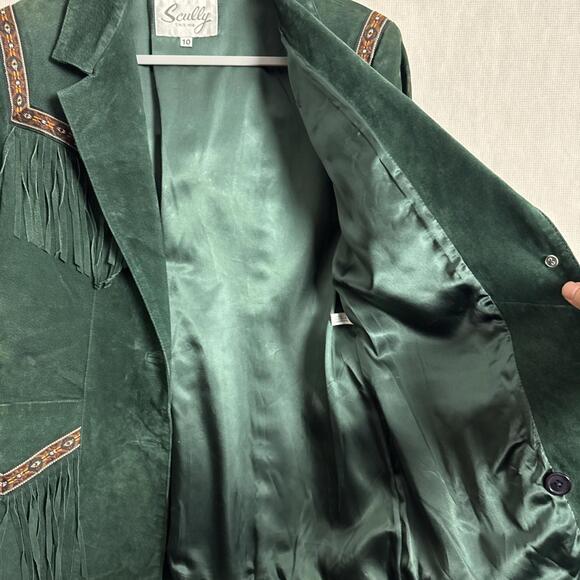 Scully Women's 10 Green Genuine Leather Navajo Patch Pocket Up Fringe Jacket - Picture 8 of 14
